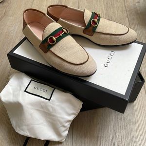 Gucci Beige Brixton Sand Brown Convertible Fold Slide Loafer Mule Slipper 36.5
